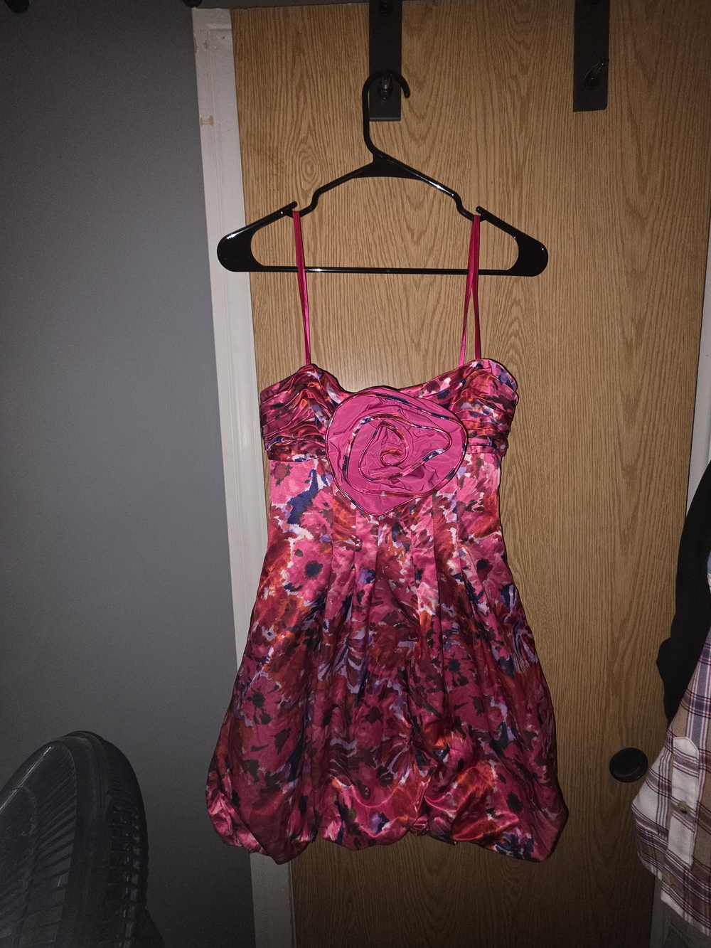 BCBGMaxAzria Pink Floral Rosette Spaghetti-Strap Dress